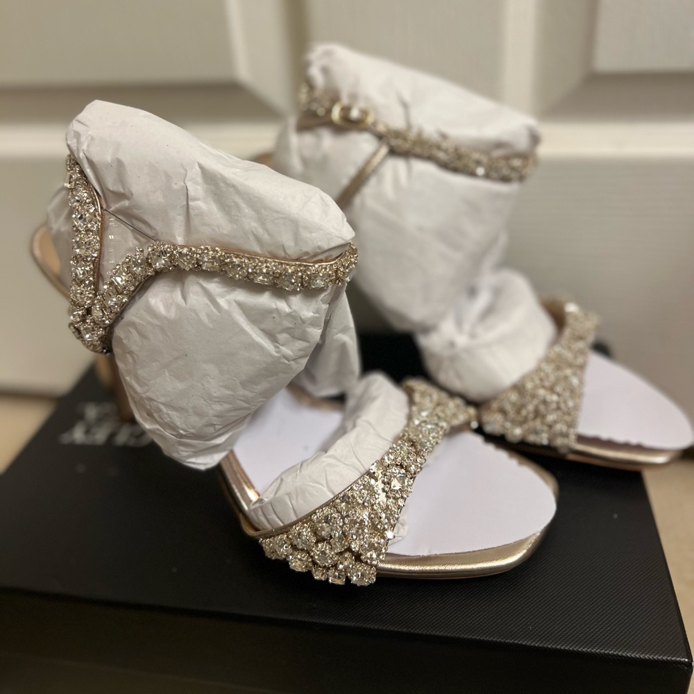 Badgley Mischka gala crystal ankle strap evening shoe